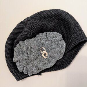 Cotton Beret with Embellishment and Decorative Chain